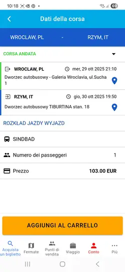 Dettagli della corsa e aggiunta al carrello